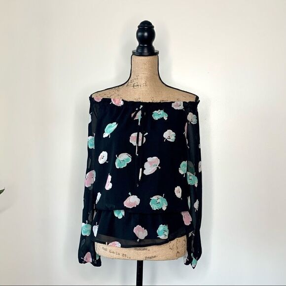 Ann Taylor Black & Pastel Off Shoulder Top - Picture 3 of 13